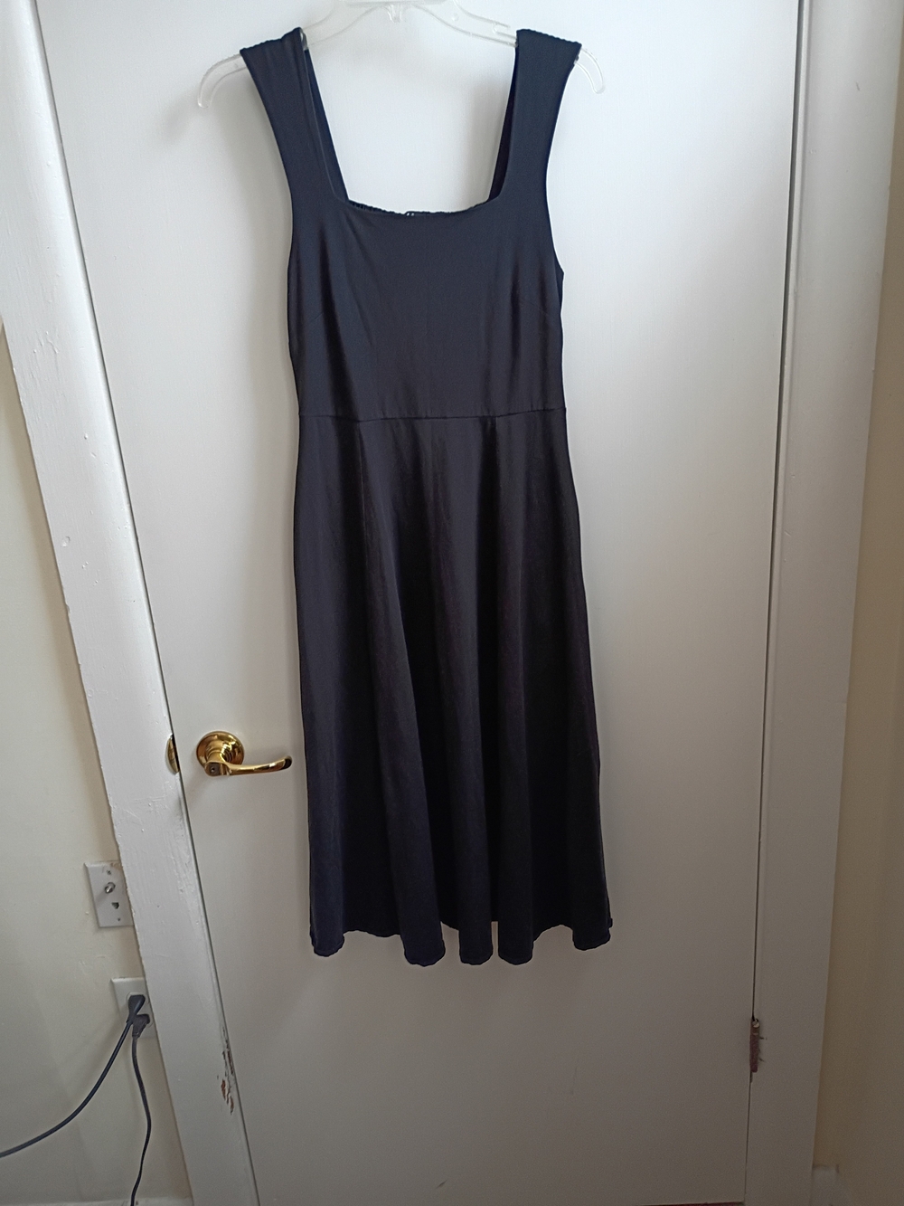 Able Black Sleeveless Square-Neck Midi Dress with Flared Skirt